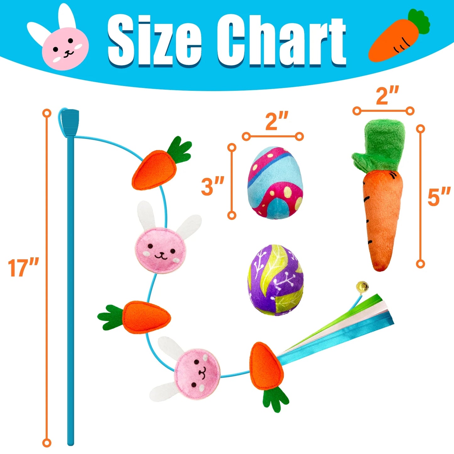 4 Pack Easter Cat Toys, Bunny Cat Wand Toy with Bell, Easter Egg Catnip Toys with Crinkle, Easter Gifts for Indoor Cats & Kitten & Kitty