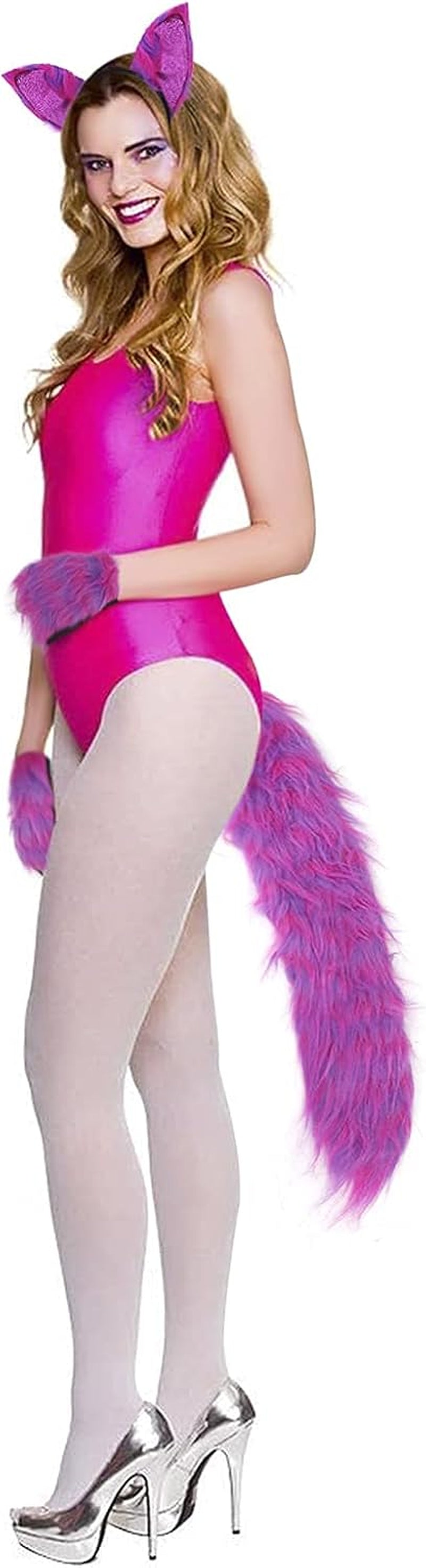 Faux Fur Cat Tail Ears Headband Set Wolf Fox Paw Gloves Xmas Fancy Party Halloween Animal Cosplay Costume for Women Girls