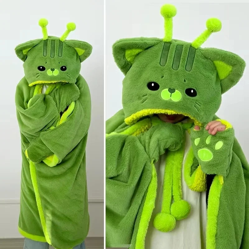 Alien Cat Hooded Blanket