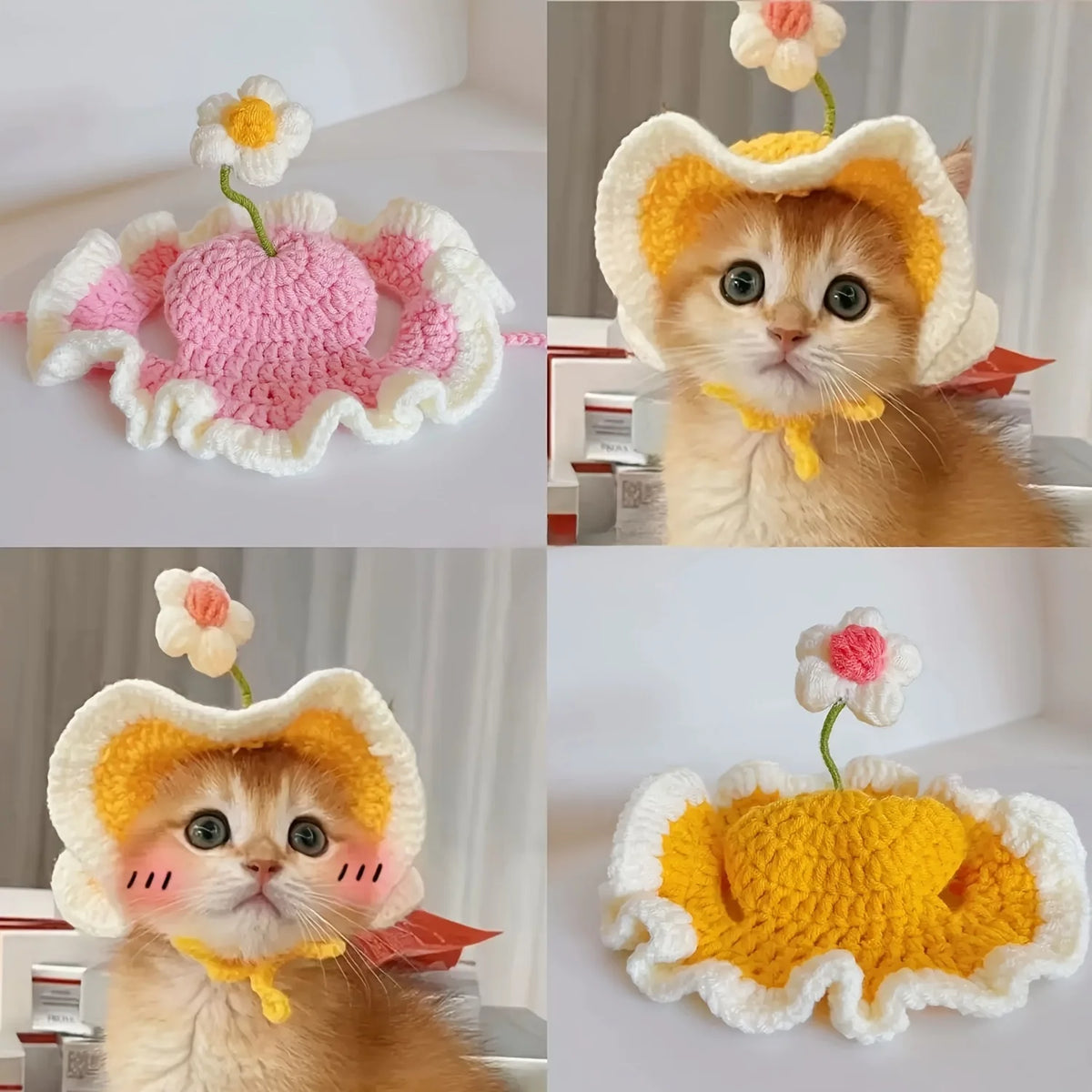 Crochet Flower Cat Hat