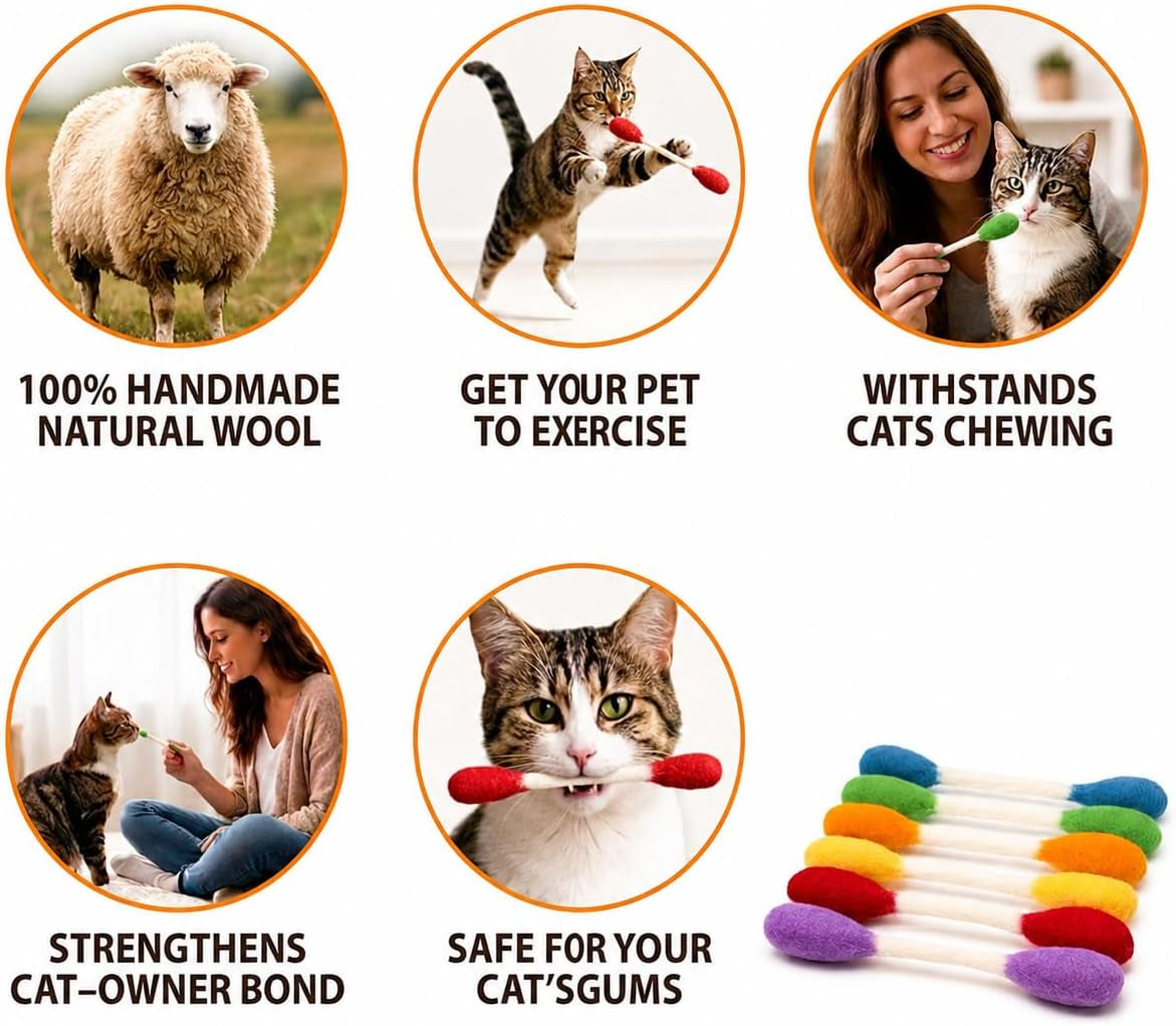 Swabs Cat Toys with Catnip - 6 Pk | Durable for Chew, Cute Cat Toys Interactive Kitty for Boredom, Exercise, & Play | Filled W/Organic Catnip for Anxiety & as Digestive Aid | Gift Idea