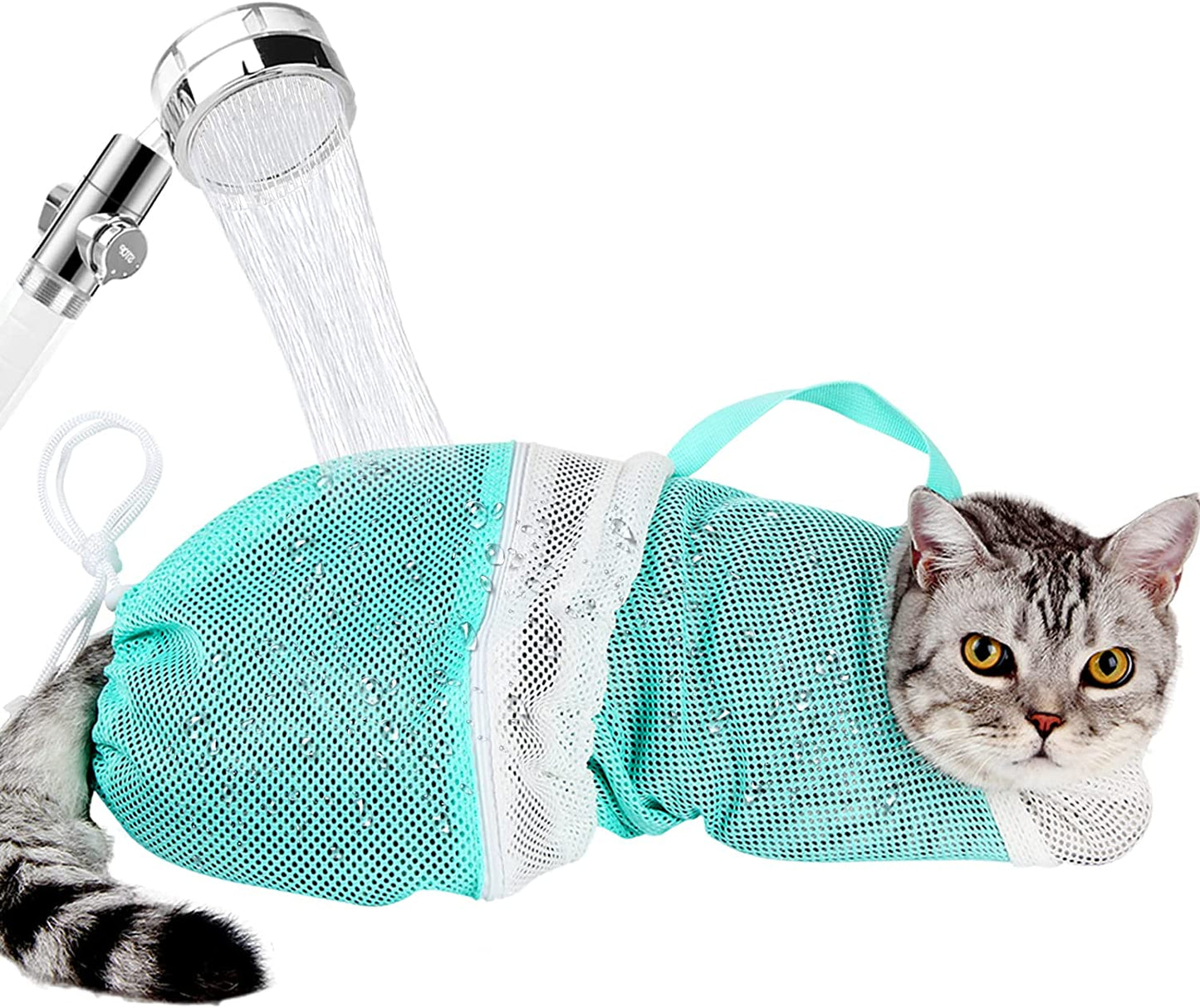Cat Bathing Bag - Adjustable Cat Washing Net Anti-Bite & Anti-Scratch Cat Shower Restraint Bag, Breathable Mesh Cat Grooming Bag for Bath, Nail Trimming & Injection | Secure Restraint for Safer Grooming and Bathing, Reducing Stress and Helping Prevent Scratches and Escapes