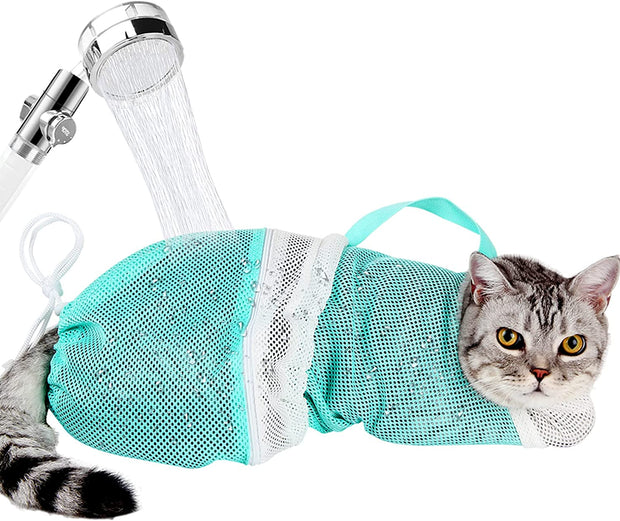 Cat Bathing Bag - Adjustable Cat Washing Net Anti-Bite & Anti-Scratch Cat Shower Restraint Bag, Breathable Mesh Cat Grooming Bag for Bath, Nail Trimming & Injection | Secure Restraint for Safer Grooming and Bathing, Reducing Stress and Helping Prevent Scratches and Escapes