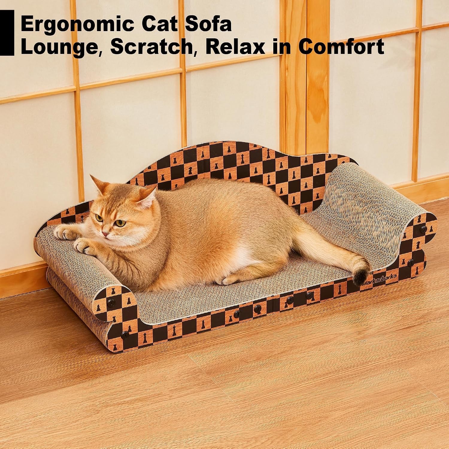 27" Cat Scratcher Bed & Sofa, Couch Scrartch Pad for Indoor Cat | High-Density Hardened Cardboard Cat Couch Scratcher, Spacious Scratch Pad Cat House for Large Cat or 2 Cats, Check Print