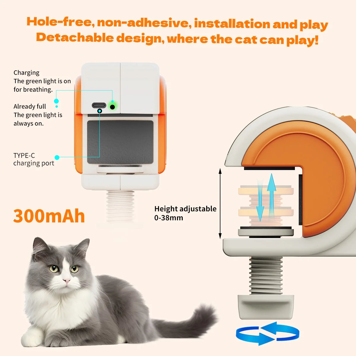 Interactive Cat Toys for Indoor Cats, Automatic Electric Feather Wand Toy,Rechargeable Kitten & Adult Cat Enrichment Toy Hanging Electric Kitty Teaser Toys for Bored Cats