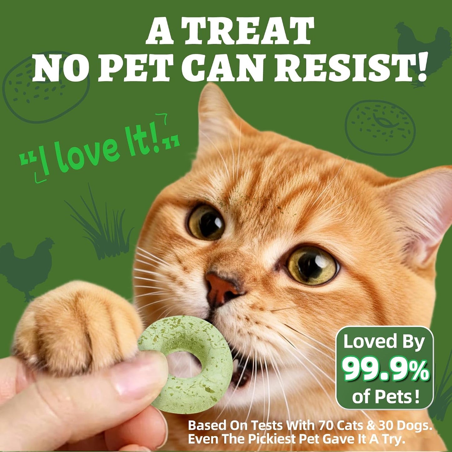 Cat Grass Treats Freeze-Dried Donut for Cats & Dogs - Hairball Control,Gut Health for Dental Cat Treats - Natural Teeth Cleaning for Kittens Training Snacks Chicken Formula 3.17 Oz