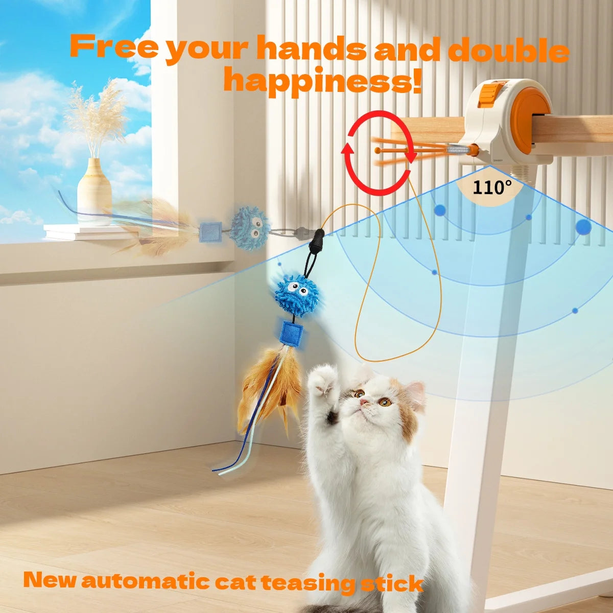 Interactive Cat Toys for Indoor Cats, Automatic Electric Feather Wand Toy,Rechargeable Kitten & Adult Cat Enrichment Toy Hanging Electric Kitty Teaser Toys for Bored Cats