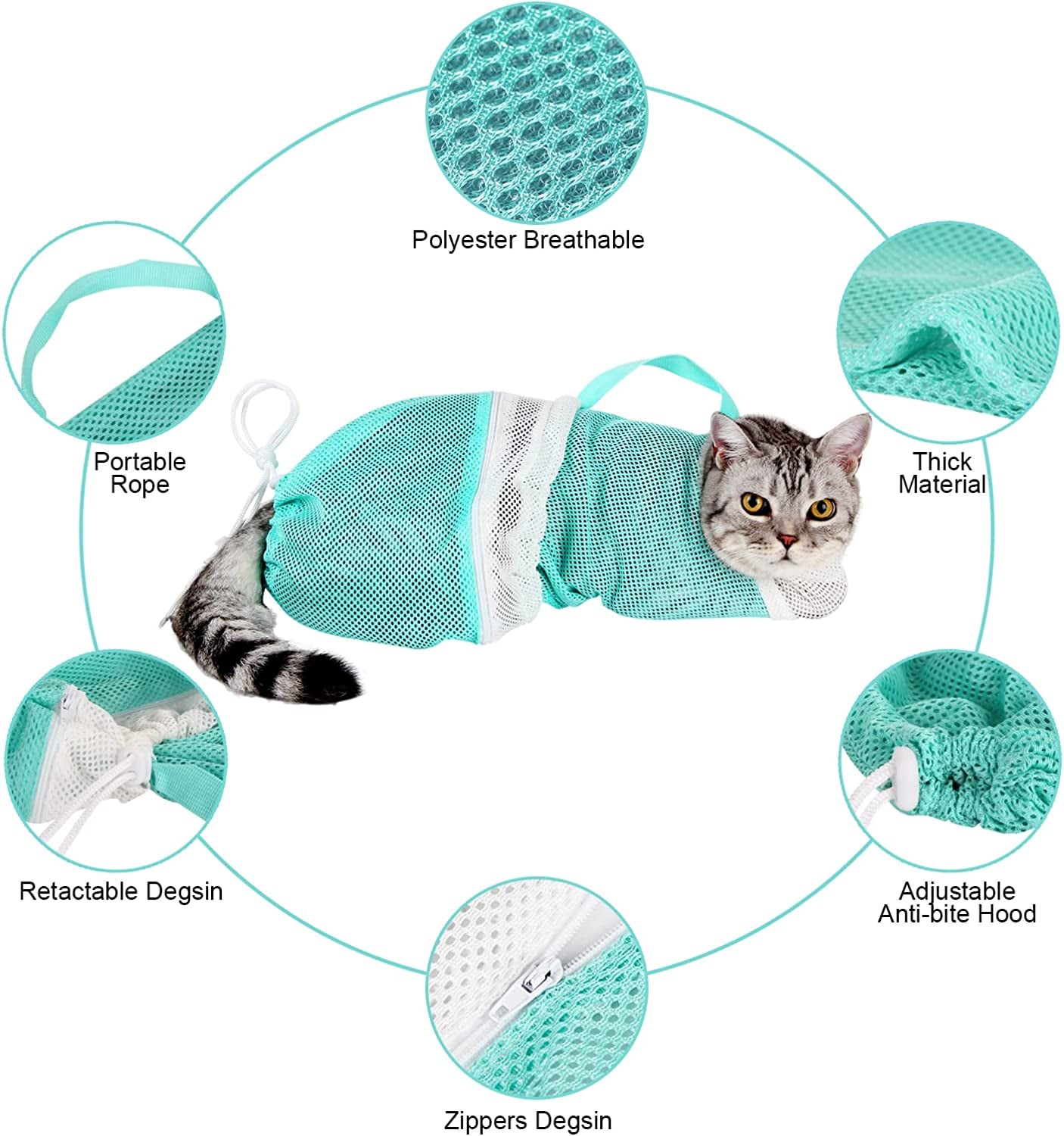 Cat Bathing Bag - Adjustable Cat Washing Net Anti-Bite & Anti-Scratch Cat Shower Restraint Bag, Breathable Mesh Cat Grooming Bag for Bath, Nail Trimming & Injection | Secure Restraint for Safer Grooming and Bathing, Reducing Stress and Helping Prevent Scratches and Escapes