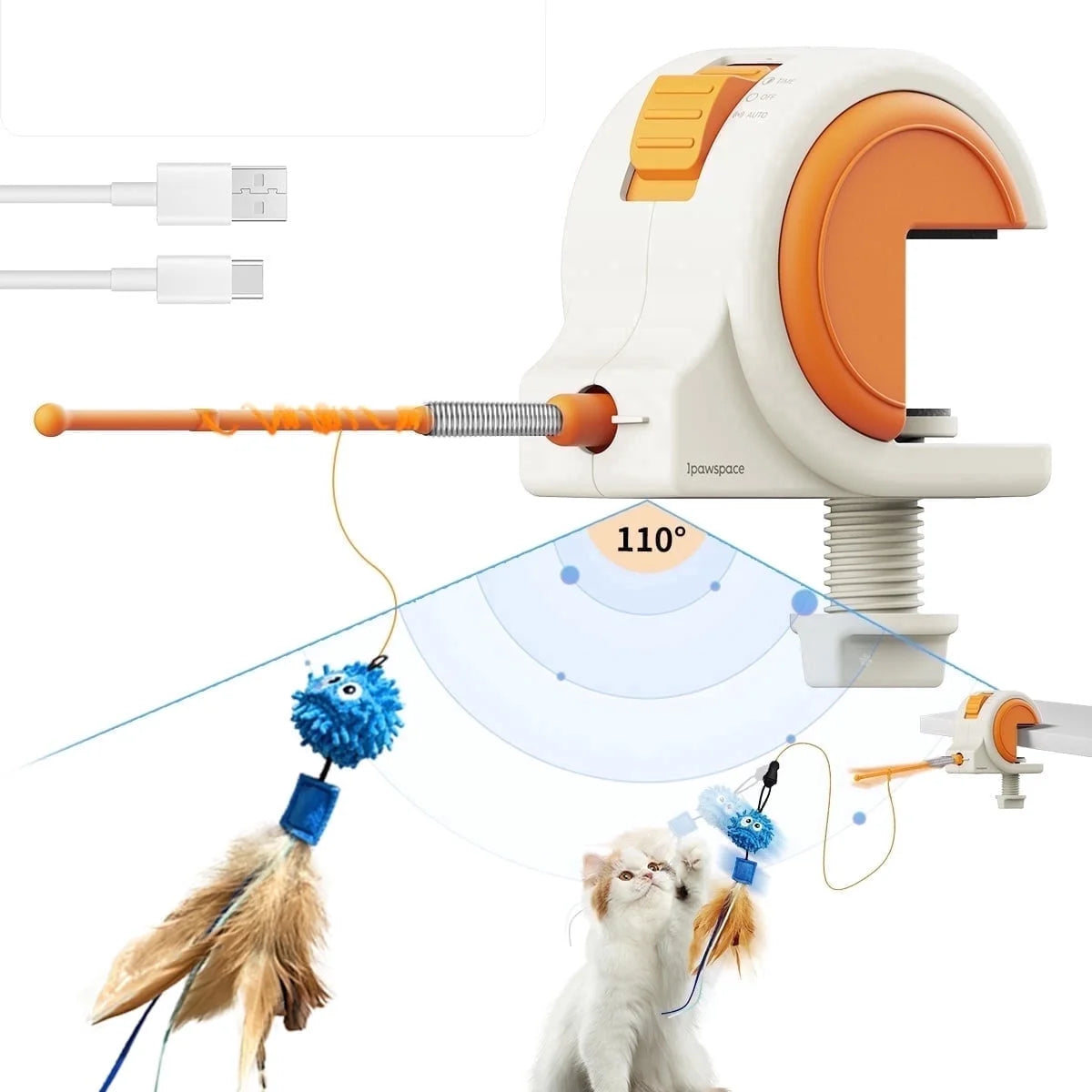Interactive Cat Toys for Indoor Cats, Automatic Electric Feather Wand Toy,Rechargeable Kitten & Adult Cat Enrichment Toy Hanging Electric Kitty Teaser Toys for Bored Cats
