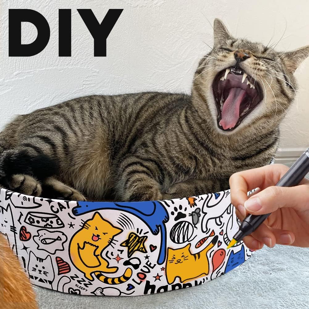 Cat Scratcher Cardboard, 2In1 Oval Cat Scratcher Bed for Indoor Cats Cat, Scratch Pad Bowl with Scratching Toy, Cozy Oval Cat Scratch Bed Furniture for Kittens & Medium Size Cats(White)