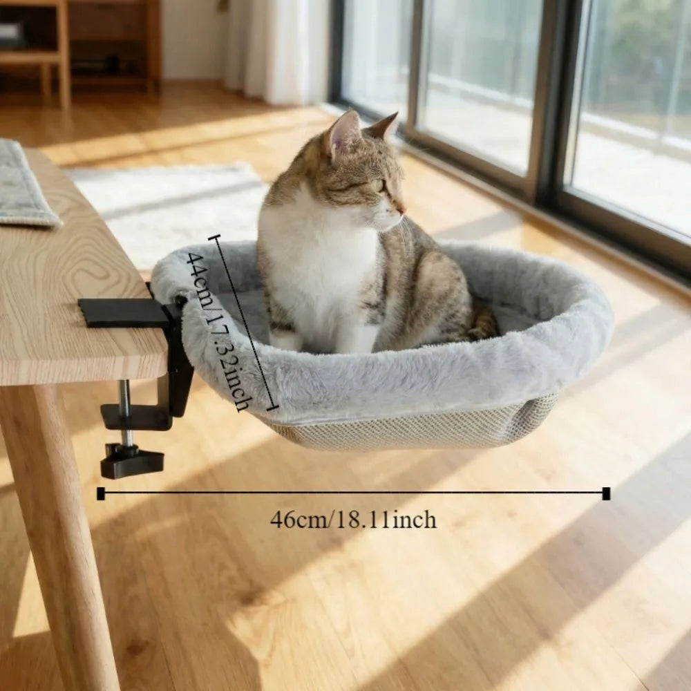 Semi-Circular Cat Table Bed Space Saving Detachable Folding Cat Bed Comfortable Non-Slip Clamp Cat Desk Hammock Computer Desk