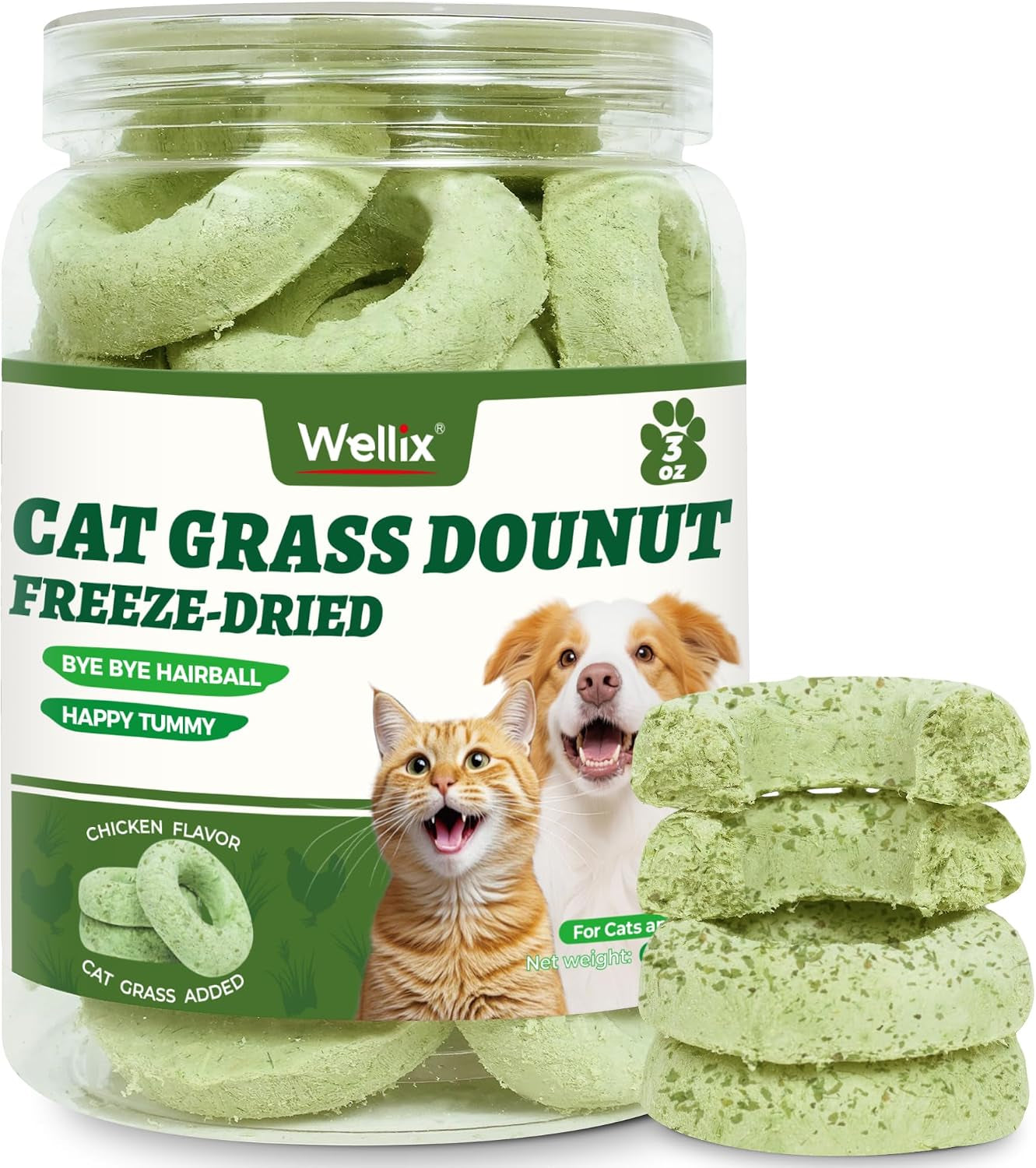 Cat Grass Treats Freeze-Dried Donut for Cats & Dogs - Hairball Control,Gut Health for Dental Cat Treats - Natural Teeth Cleaning for Kittens Training Snacks Chicken Formula 3.17 Oz