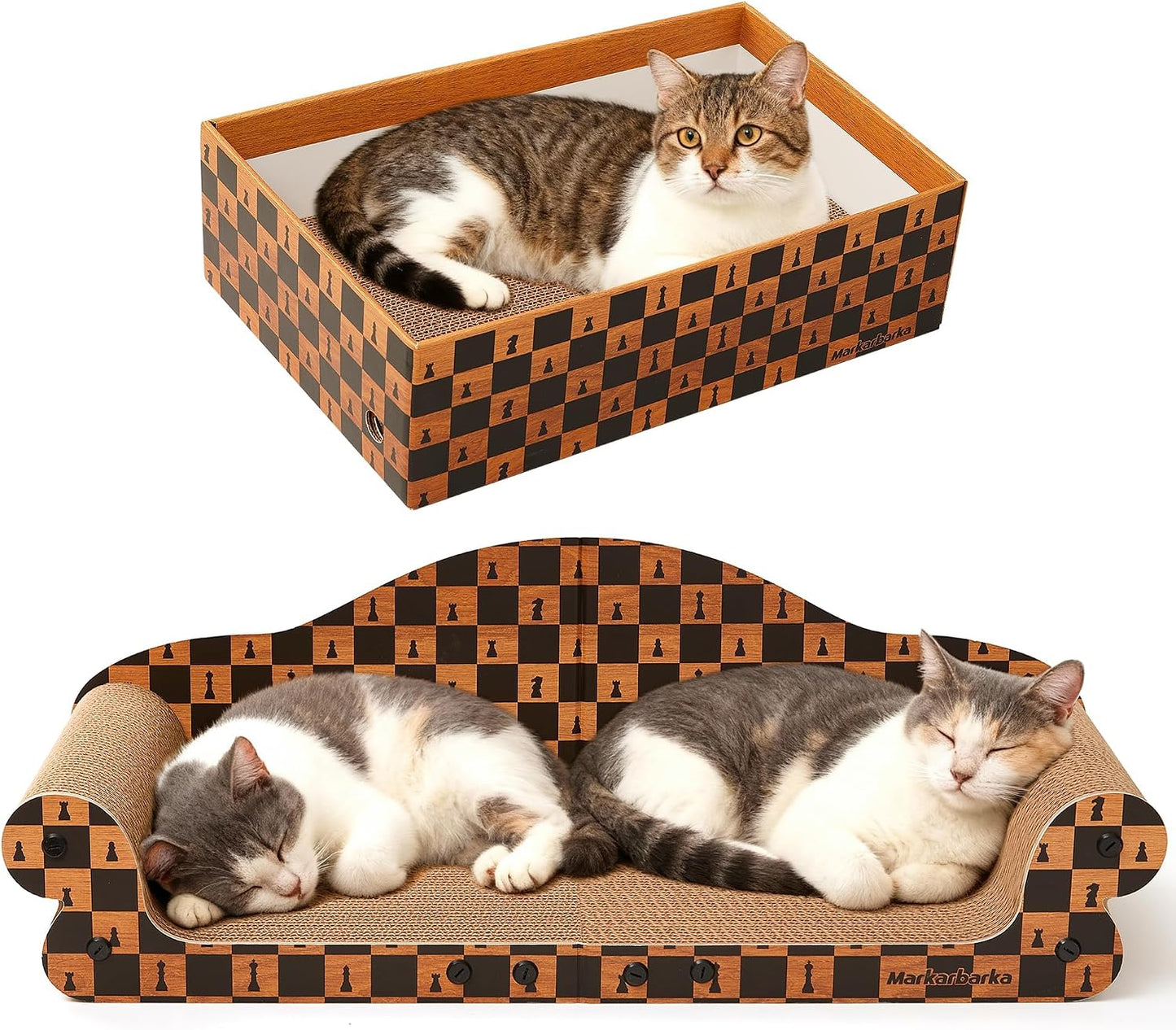 27" Cat Scratcher Bed & Sofa, Couch Scrartch Pad for Indoor Cat | High-Density Hardened Cardboard Cat Couch Scratcher, Spacious Scratch Pad Cat House for Large Cat or 2 Cats, Check Print