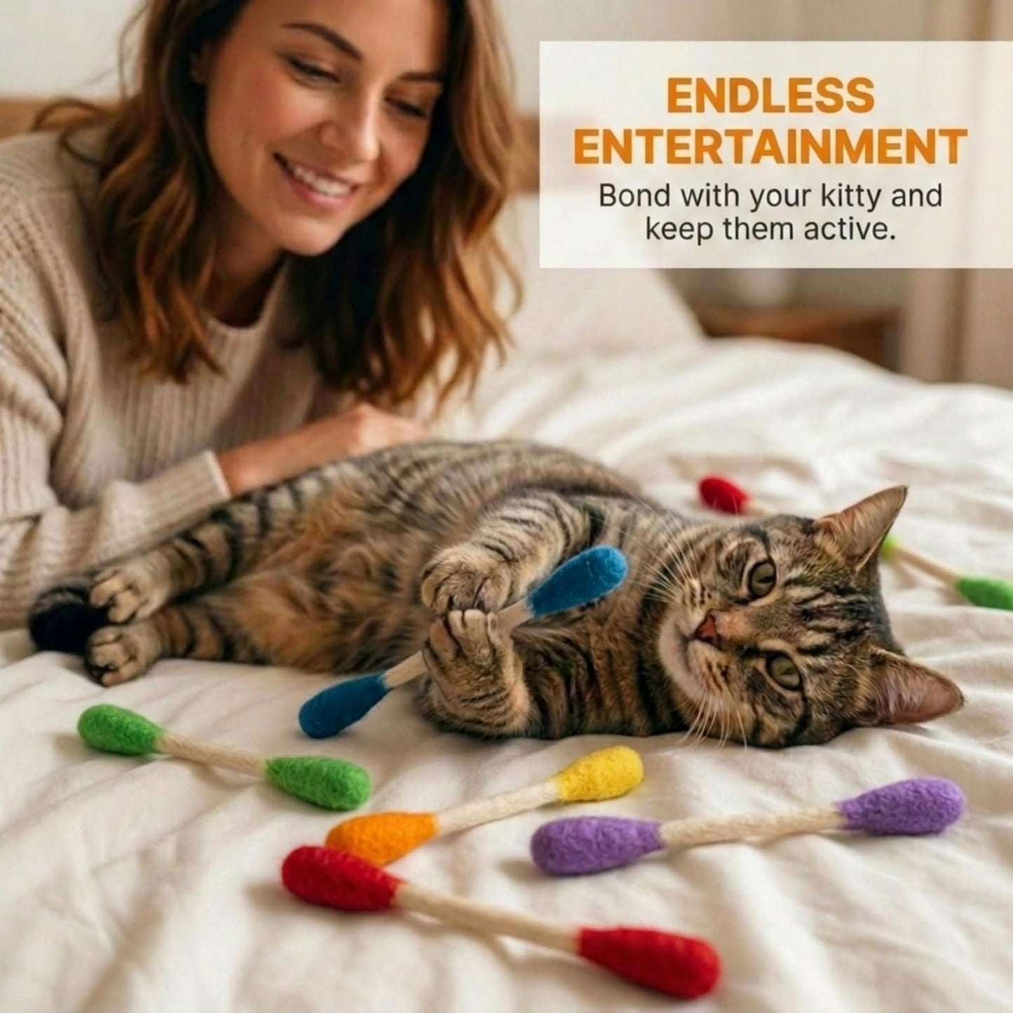 Swabs Cat Toys with Catnip - 6 Pk | Durable for Chew, Cute Cat Toys Interactive Kitty for Boredom, Exercise, & Play | Filled W/Organic Catnip for Anxiety & as Digestive Aid | Gift Idea