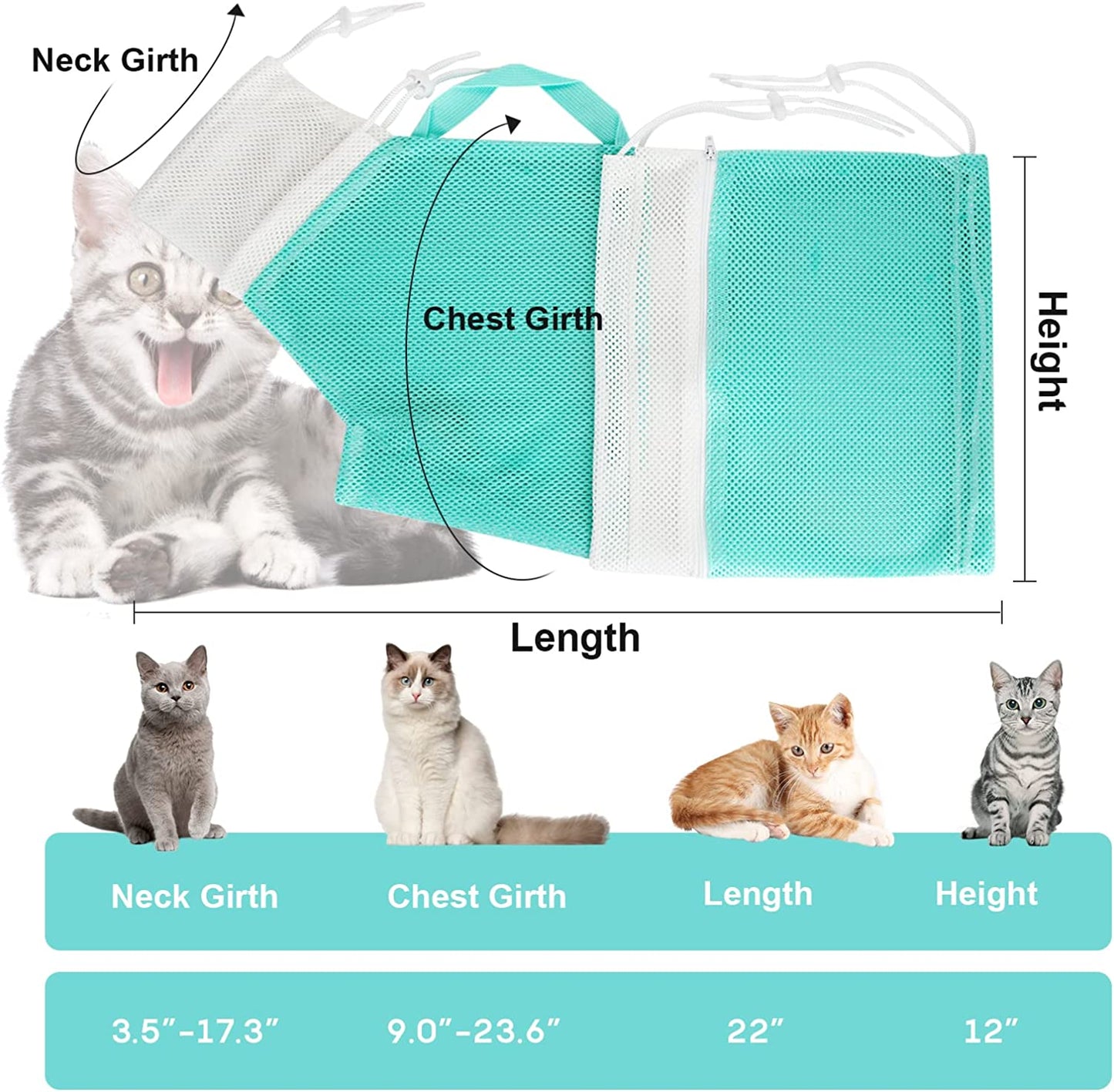 Cat Bathing Bag - Adjustable Cat Washing Net Anti-Bite & Anti-Scratch Cat Shower Restraint Bag, Breathable Mesh Cat Grooming Bag for Bath, Nail Trimming & Injection | Secure Restraint for Safer Grooming and Bathing, Reducing Stress and Helping Prevent Scratches and Escapes