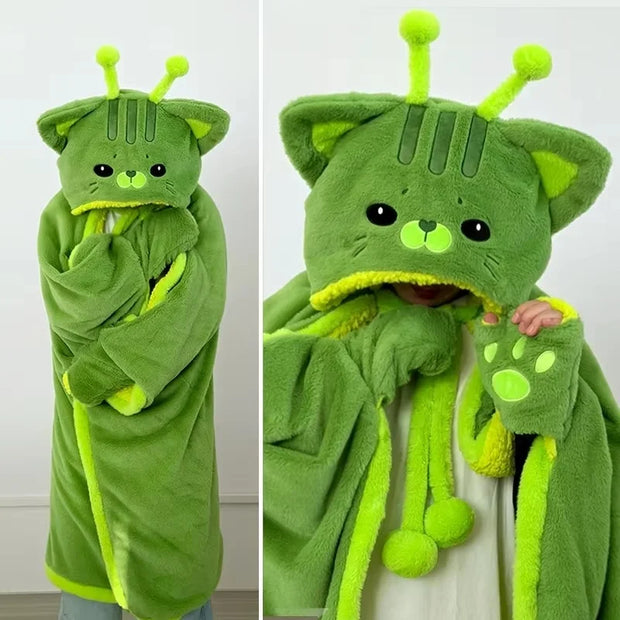 Alien Cat Hooded Blanket
