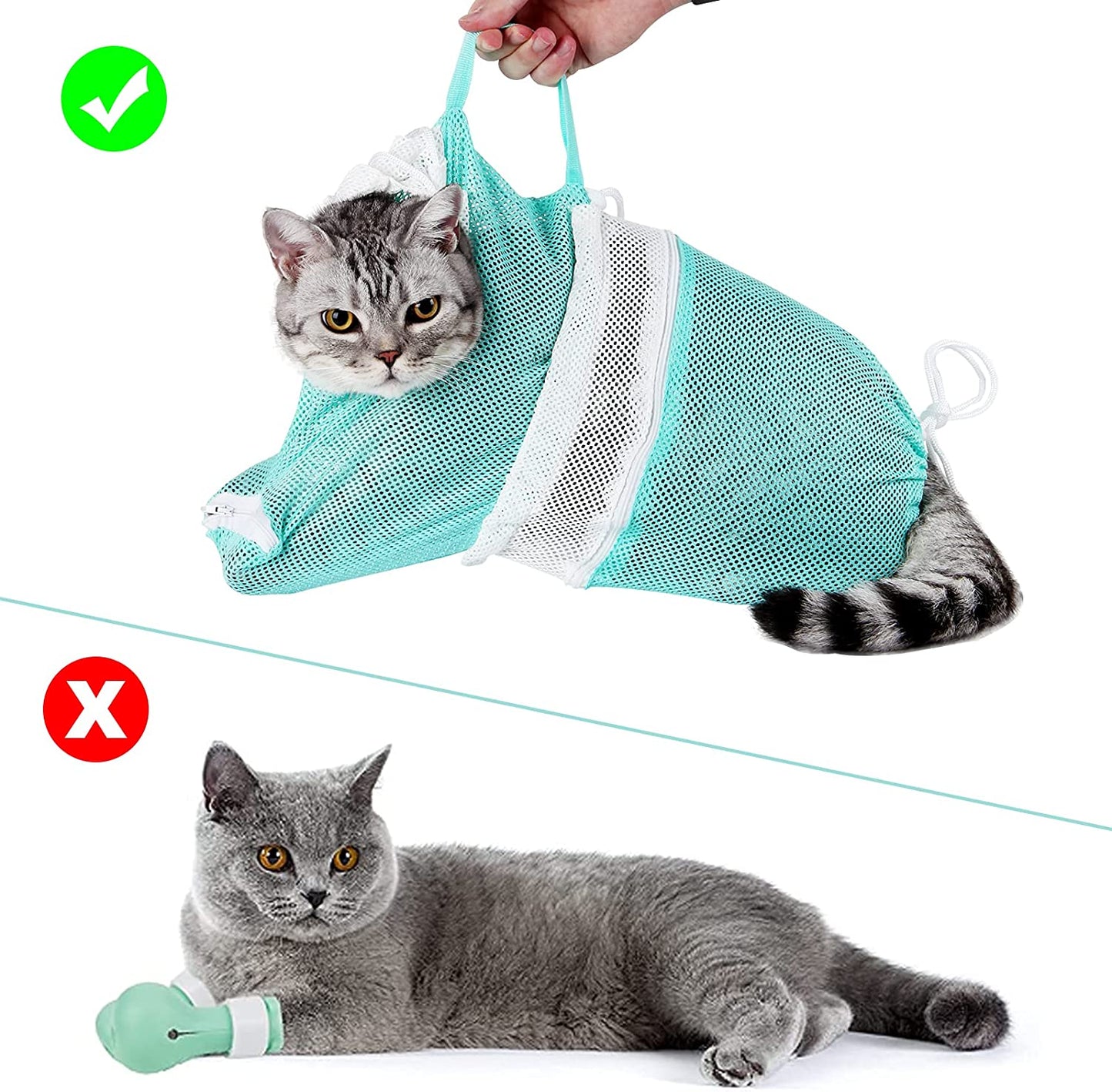Cat Bathing Bag - Adjustable Cat Washing Net Anti-Bite & Anti-Scratch Cat Shower Restraint Bag, Breathable Mesh Cat Grooming Bag for Bath, Nail Trimming & Injection | Secure Restraint for Safer Grooming and Bathing, Reducing Stress and Helping Prevent Scratches and Escapes