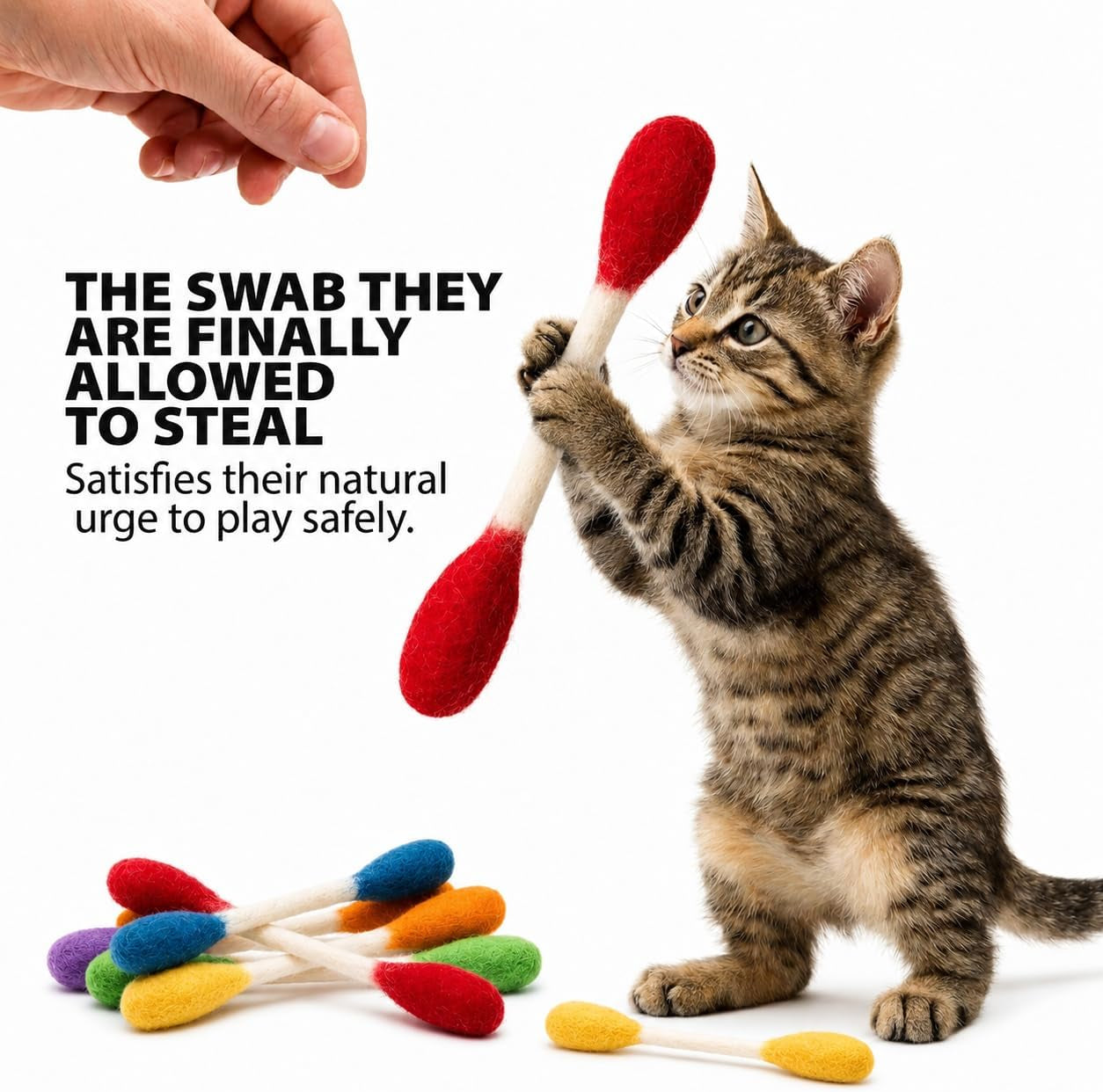 Swabs Cat Toys with Catnip - 6 Pk | Durable for Chew, Cute Cat Toys Interactive Kitty for Boredom, Exercise, & Play | Filled W/Organic Catnip for Anxiety & as Digestive Aid | Gift Idea