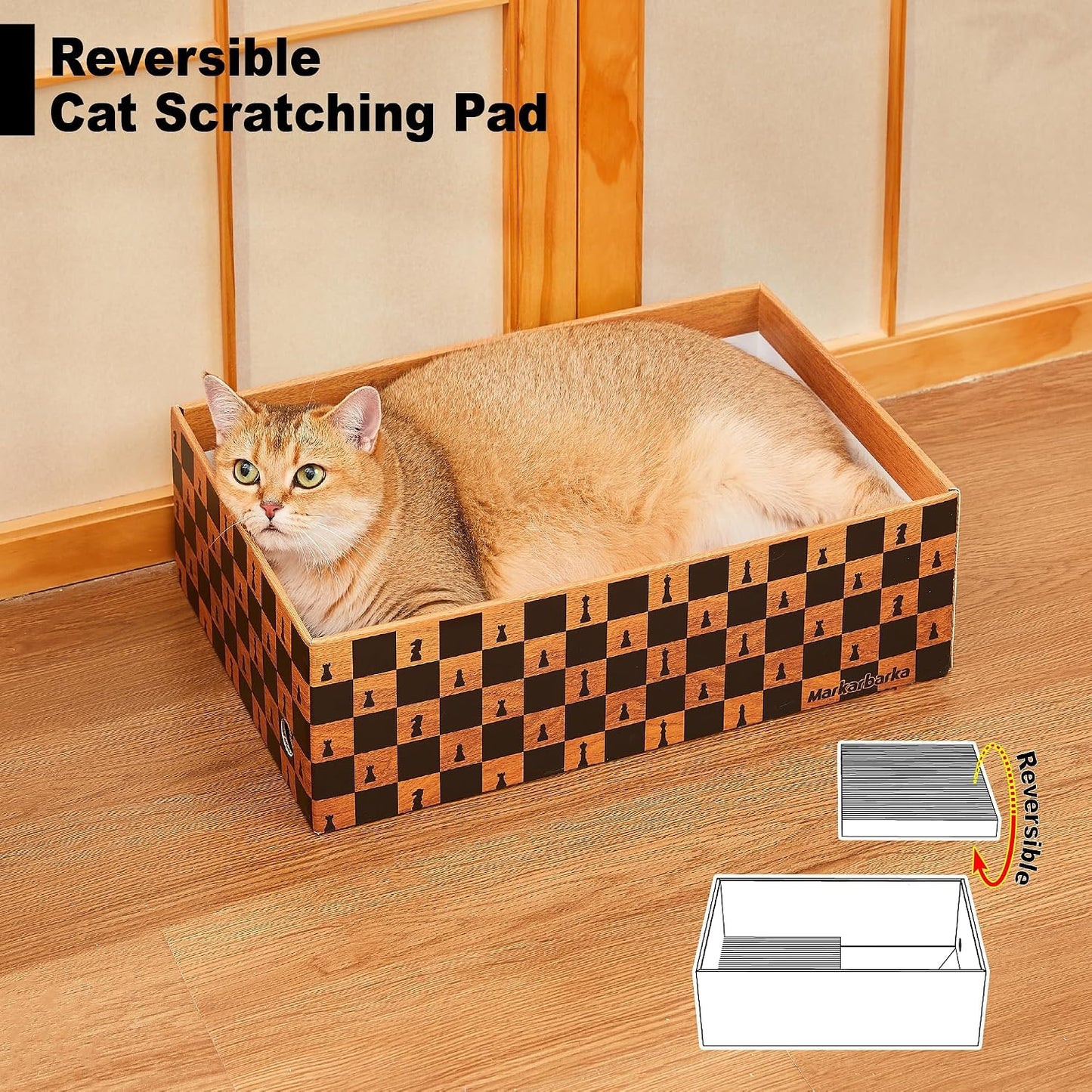 27" Cat Scratcher Bed & Sofa, Couch Scrartch Pad for Indoor Cat | High-Density Hardened Cardboard Cat Couch Scratcher, Spacious Scratch Pad Cat House for Large Cat or 2 Cats, Check Print