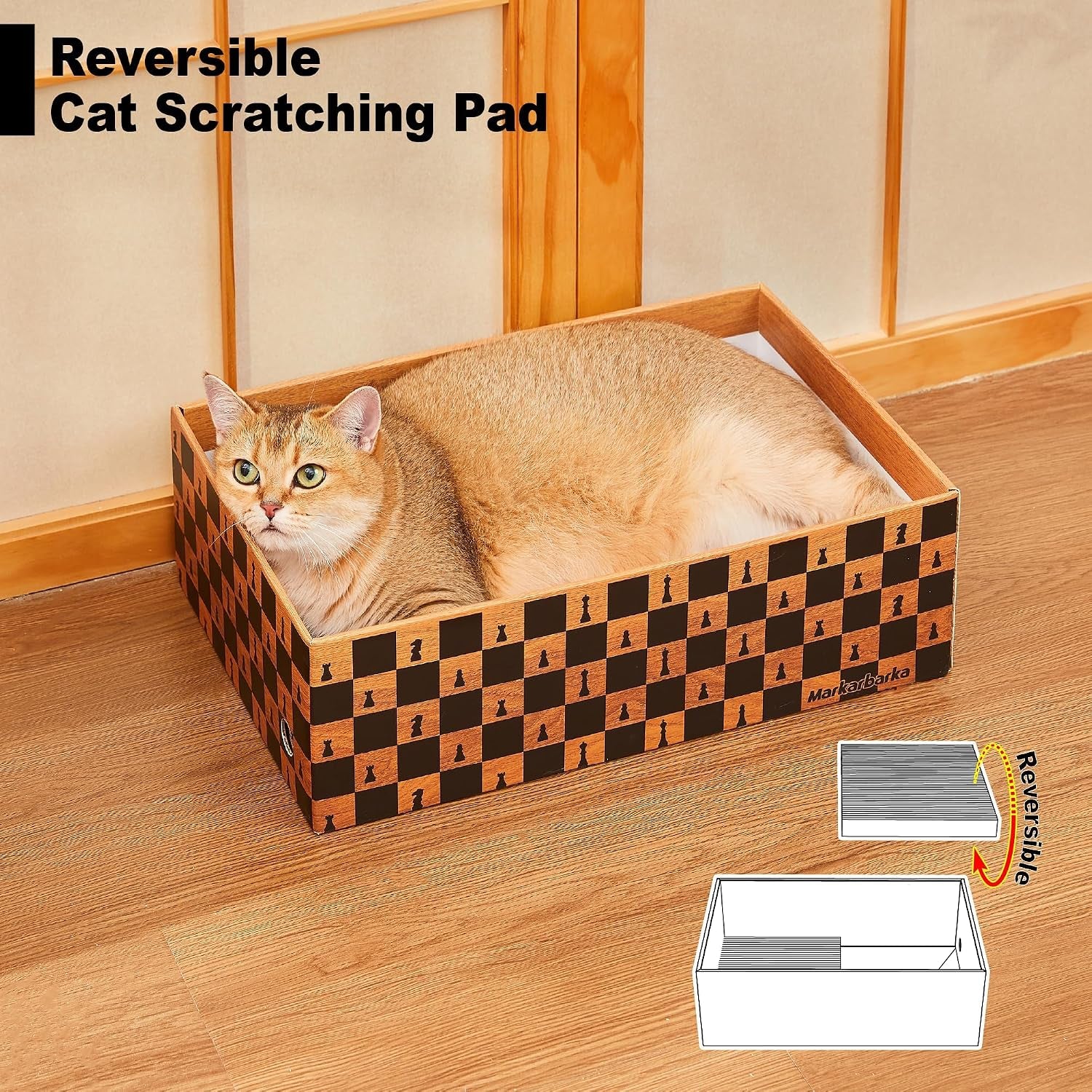 27" Cat Scratcher Bed & Sofa, Couch Scrartch Pad for Indoor Cat | High-Density Hardened Cardboard Cat Couch Scratcher, Spacious Scratch Pad Cat House for Large Cat or 2 Cats, Check Print