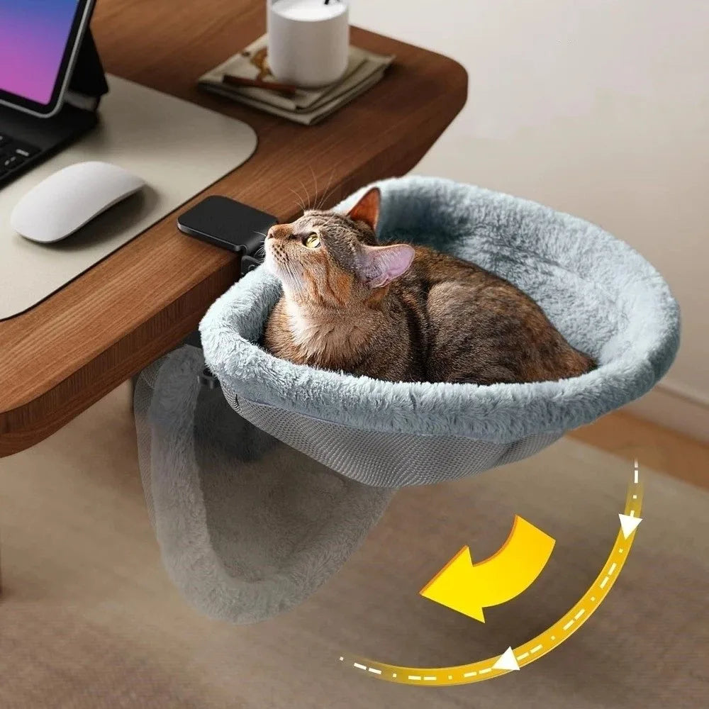 Semi-Circular Cat Table Bed Space Saving Detachable Folding Cat Bed Comfortable Non-Slip Clamp Cat Desk Hammock Computer Desk