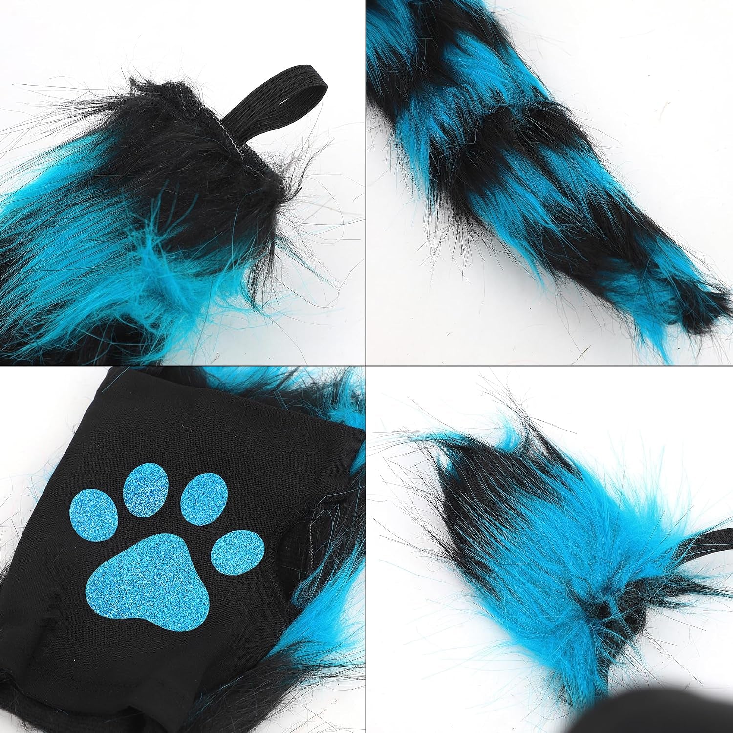 Cat Wolf Fox Tail Faux Fur Ear Headband Paw Gloves Set for Women Adult Halloween Xmas Fancy Party Cosplay Costume