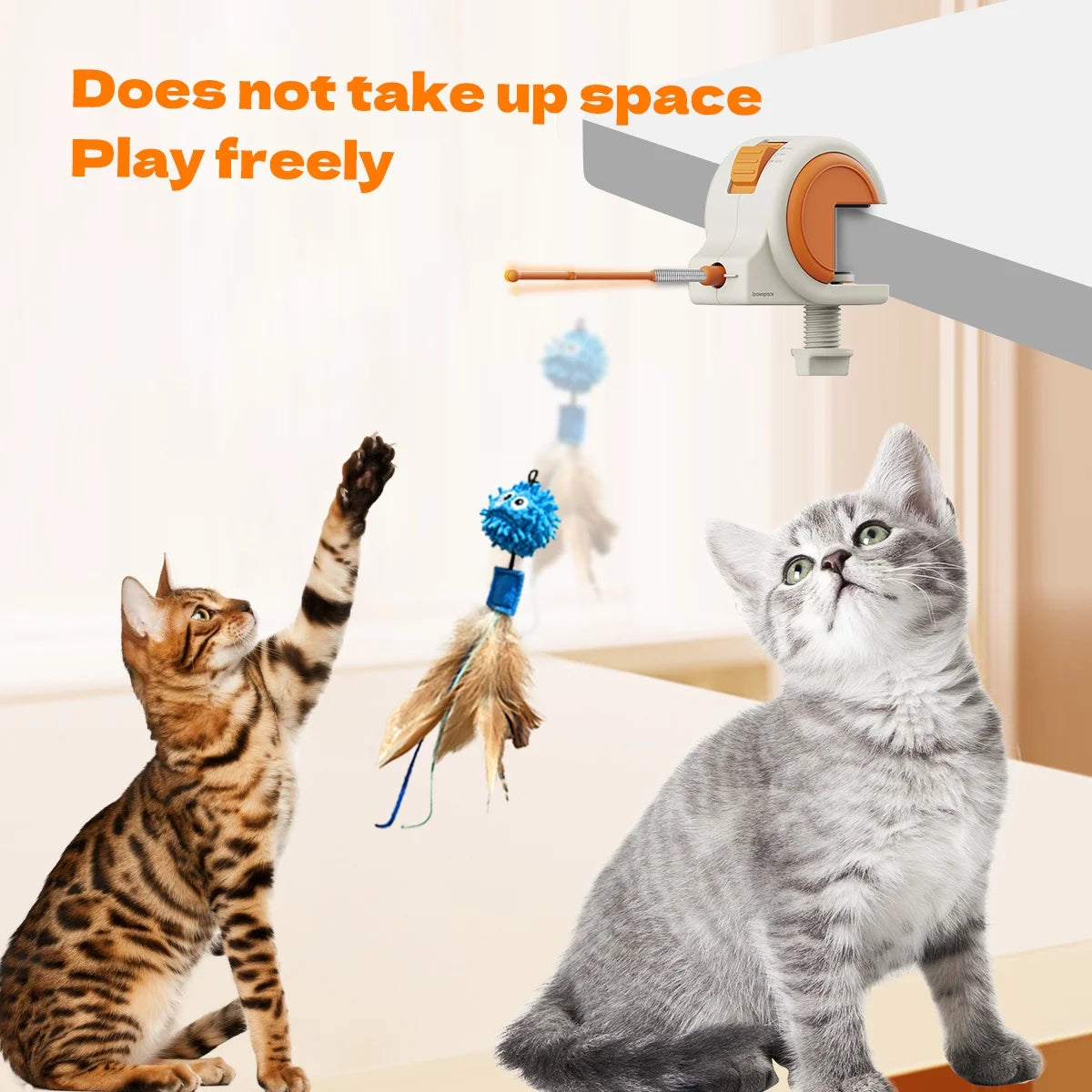 Interactive Cat Toys for Indoor Cats, Automatic Electric Feather Wand Toy,Rechargeable Kitten & Adult Cat Enrichment Toy Hanging Electric Kitty Teaser Toys for Bored Cats