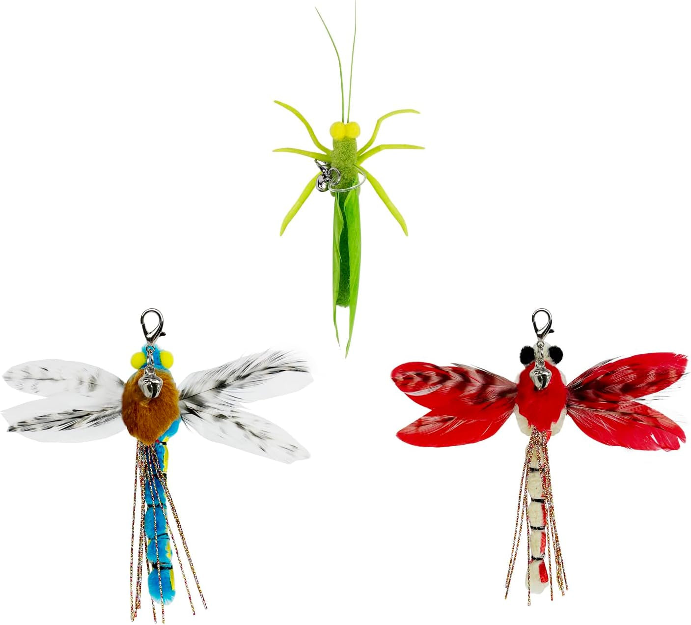 Cat Feather Wand Toys,Retractable Wand Toy with 3 Simulation Insects Dragonfly Grasshopper Refills,Interactive Cat Toy Kitten Toy for Indoor Cats to Play Chase Exercis.