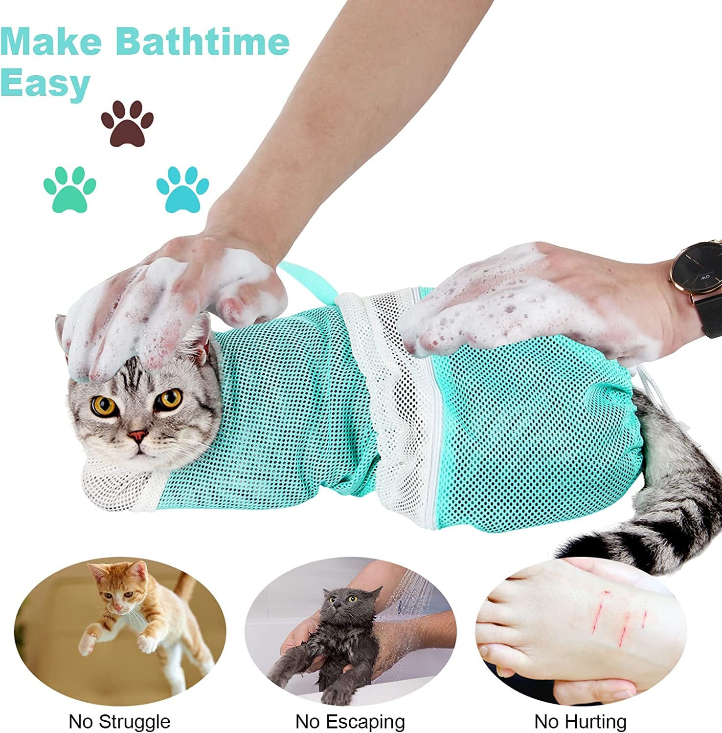 Cat Bathing Bag - Adjustable Cat Washing Net Anti-Bite & Anti-Scratch Cat Shower Restraint Bag, Breathable Mesh Cat Grooming Bag for Bath, Nail Trimming & Injection | Secure Restraint for Safer Grooming and Bathing, Reducing Stress and Helping Prevent Scratches and Escapes